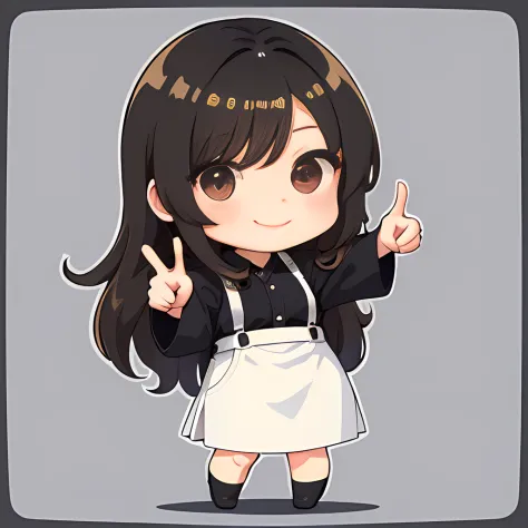 One Woman, 独奏, (twitch emote:1), Chibi, Brown hair, Black eyes, thumb up, A smile, The upper part of the body, comic strip, whit...
