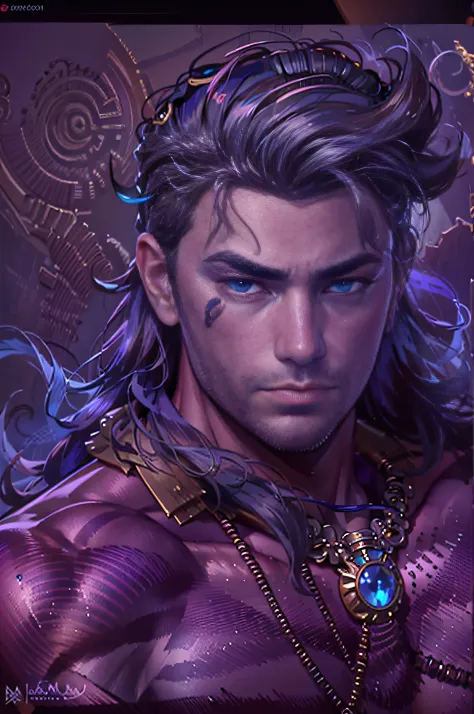 (highly detailed:1.3),male focus,purple skin,muscular,powerful pose,necklace,((detailed face and eyes:1.3)),ultra-detail,(highre...