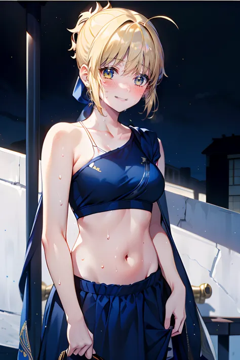 ((masterpiece)), (saber), 1 girl, (fate), sweaty, beautiful, (cute: 2.0), face extremely detailed, smiling, blush and embarrasse...