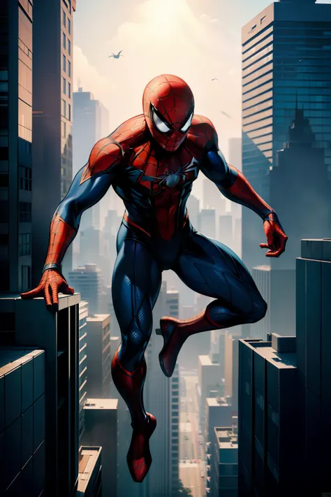 Hyper realistic spider man on top of a building - SeaArt AI