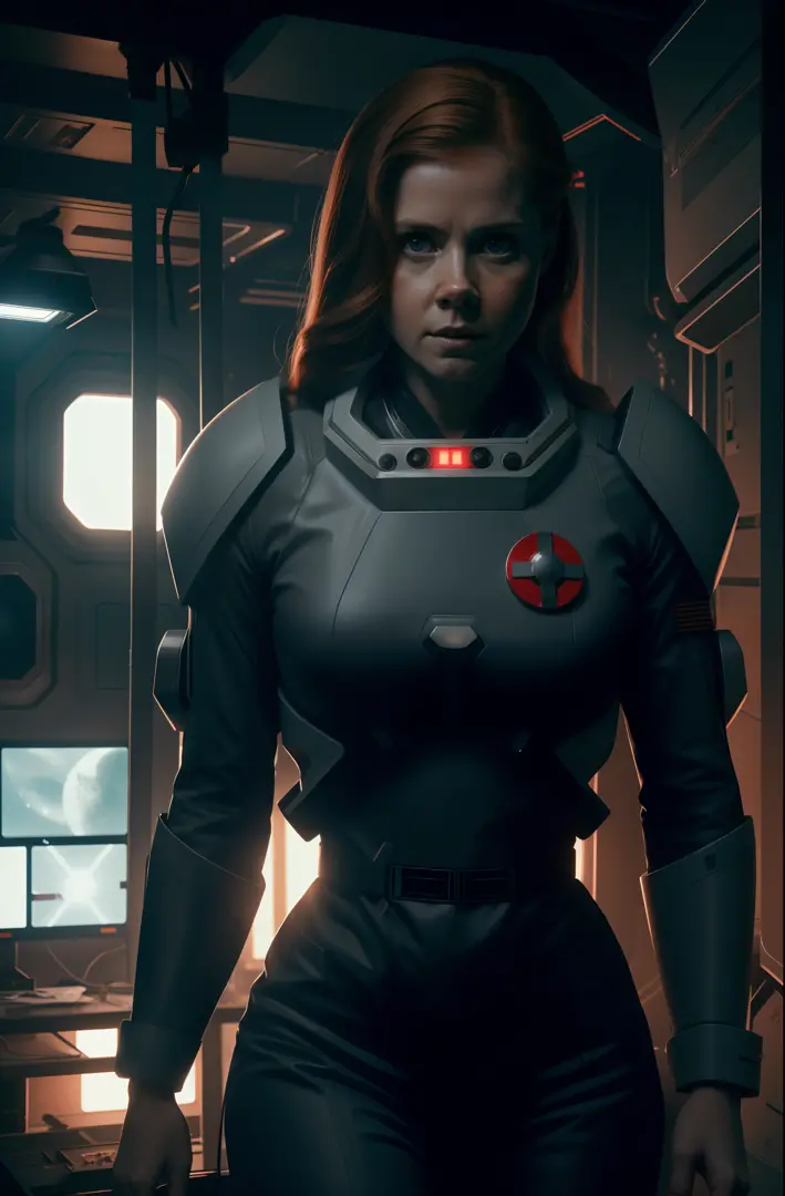 hot amy adams as a medic on ishimura horror space ship in sci fi lab photography, natural light, photorealism, cinematic renderi...