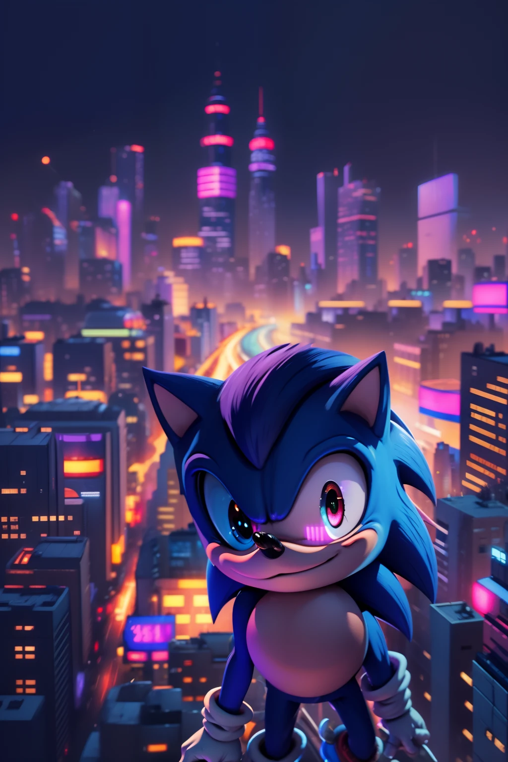 Sonic the hedgehog in the city at night, from Sonic, portrait of Sonic the hedgehog, Sonic oc, Sonic hedgehog, Sonic, héroe pose colorido ciudad iluminación, Sonic game, Sonic the hedgehog, in the new action-movie Sonic, Sonic the hedgehog in a surreal, Sonic power, movie Sonic, Sonic the hedgehog illustration, renderizado en sfm