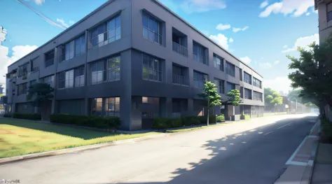 There is a building，Lots of windows next to it, realistic establishing shot, Rendered in Lumion Pro, Realistic anime 3 D style, ...