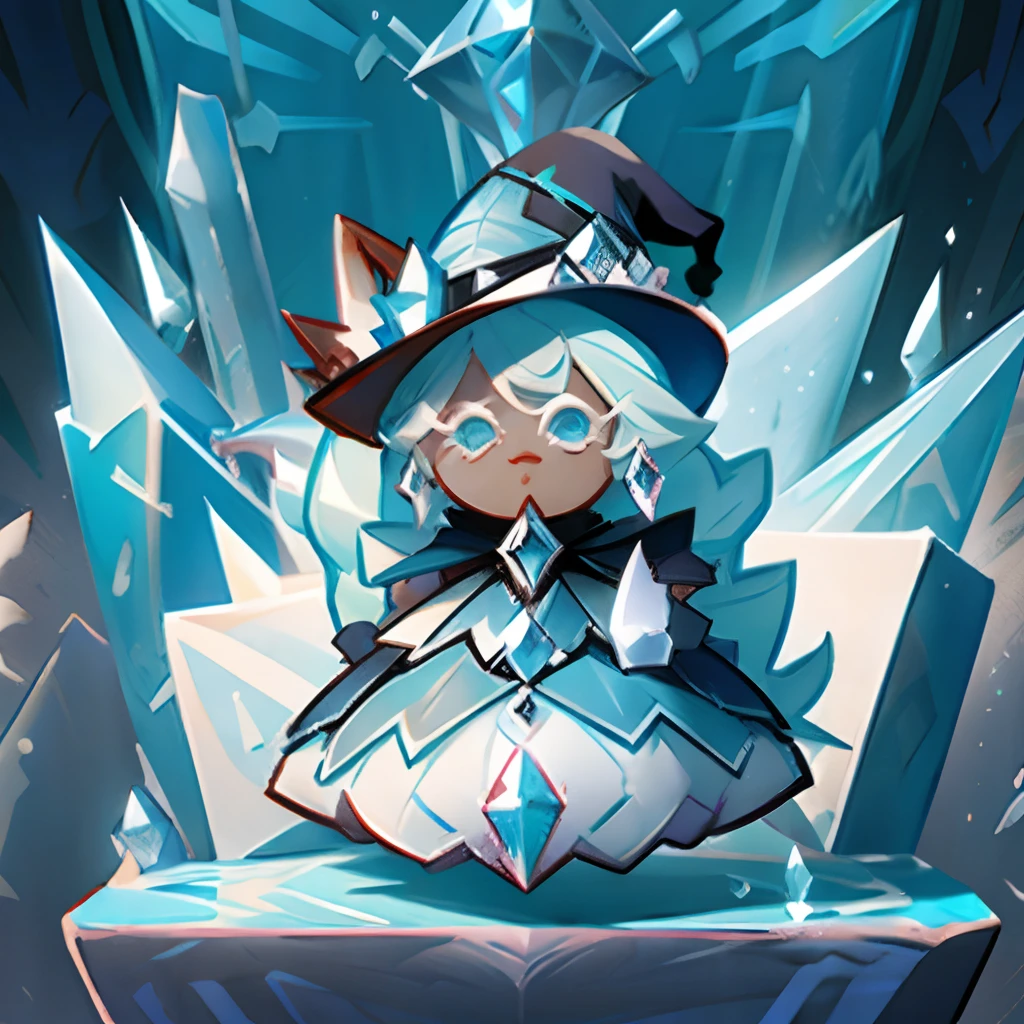 Windwitch Diamond Bell en tant que personnage de Cookie Run , longs cheveux bleu clair , queue de cheval tressée, robe de bal ornée , chapeau de sorcière , esthétique de la glace,chef-d&#39;œuvre, Haute esthétique, haute qualité.