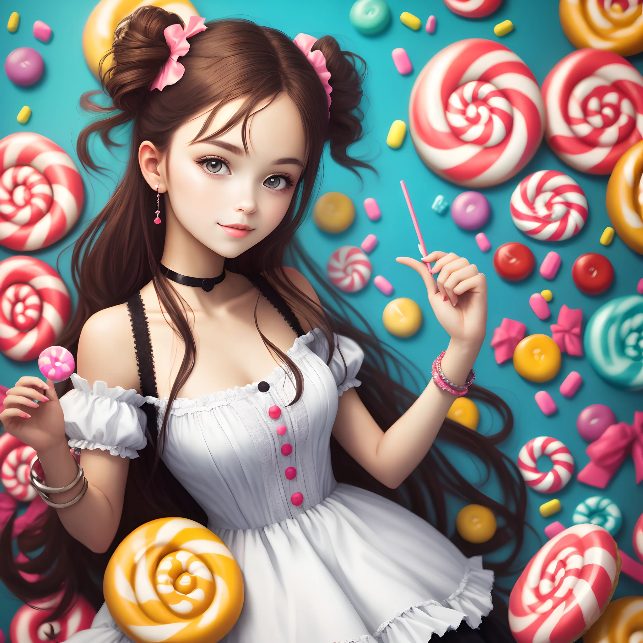 Anime girl with lollipops and lollipops in her hair - SeaArt AI