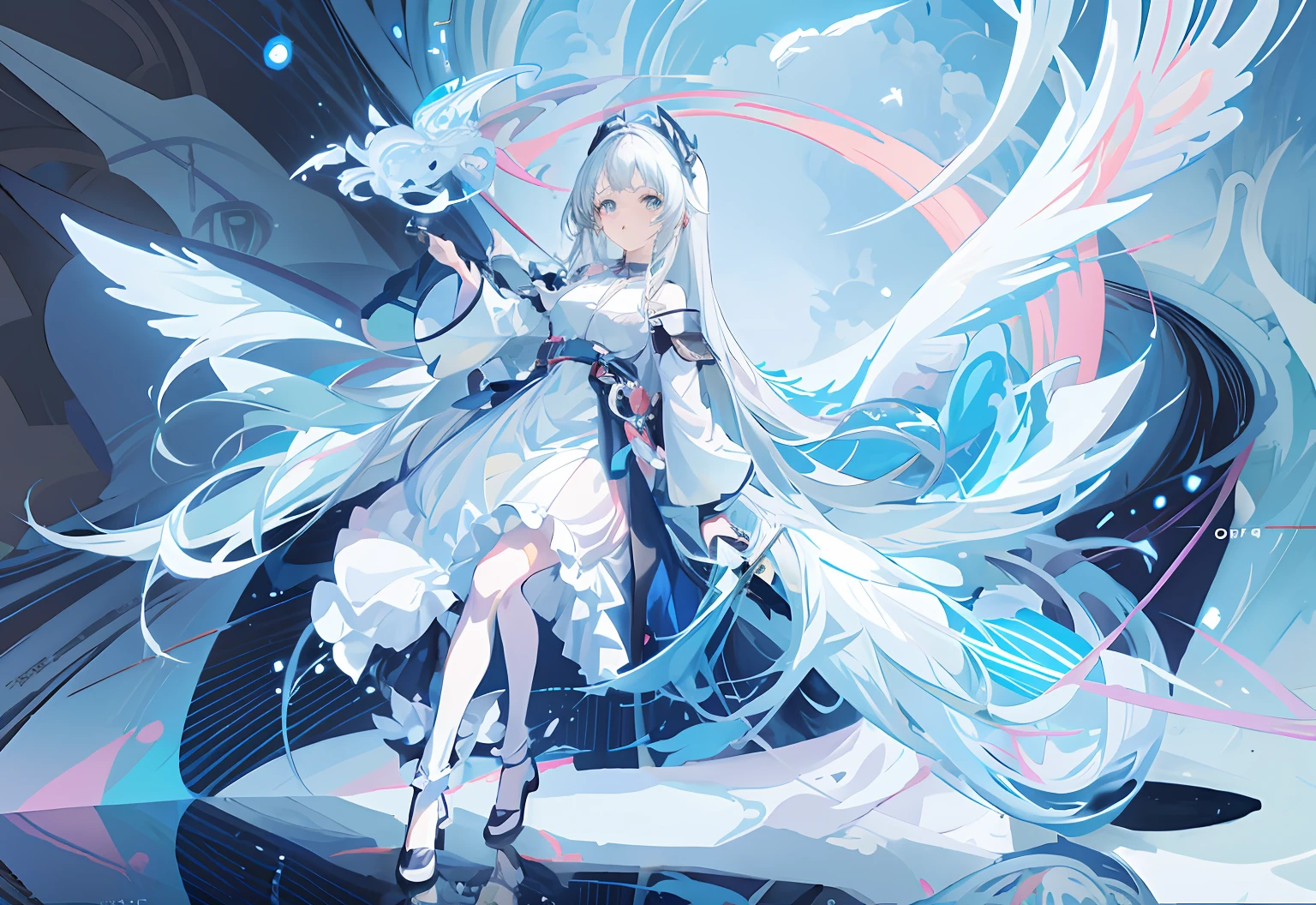 anime girl with long white hair and blue dress holding a wand, Anime art wallpaper 8 K, style of anime4 K, Anime art wallpaper 4k, Anime art wallpaper 4 K, Digital art on Pixiv, white-haired god, wallpaper anime blue water, Best anime 4k konachan wallpaper, beautiful fantasy anime, ultra hd anime wallpaper, ethereal anime