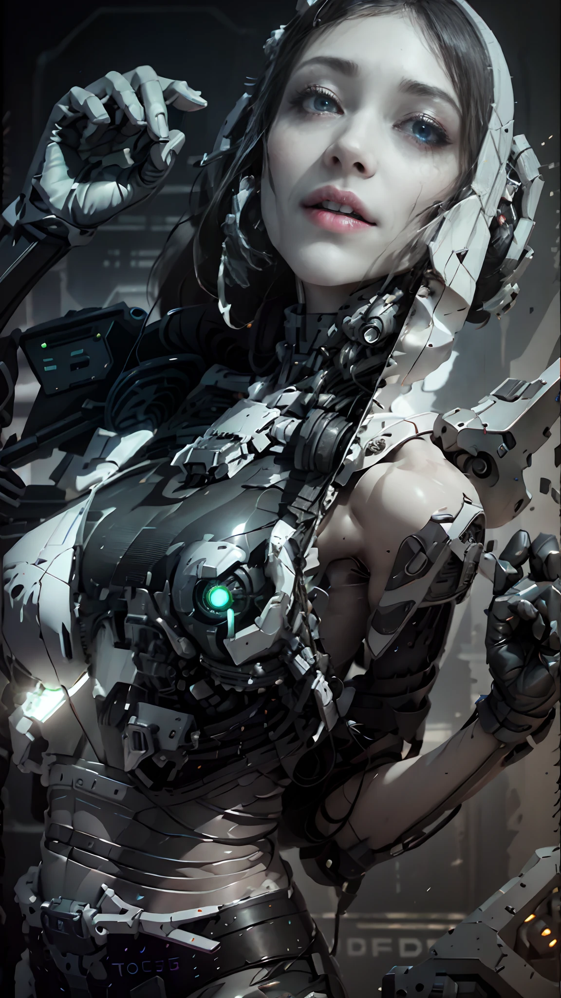 A close up of a woman in a futuristic suit holding a gun - SeaArt AI