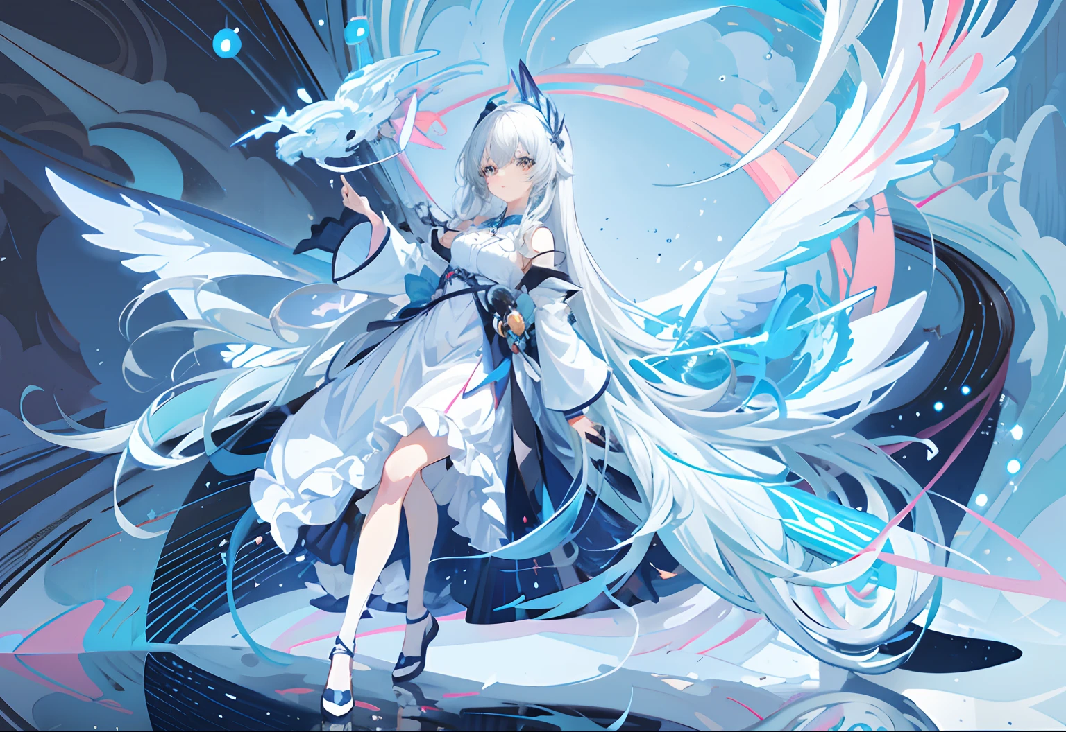 anime girl with long white hair and blue dress holding a wand, Anime art wallpaper 8 K, style of anime4 K, Anime art wallpaper 4k, Anime art wallpaper 4 K, Digital art on Pixiv, White-haired god, wallpaper anime blue water, Best anime 4k konachan wallpaper, beautiful fantasy anime, ultra hd anime wallpaper, ethereal anime