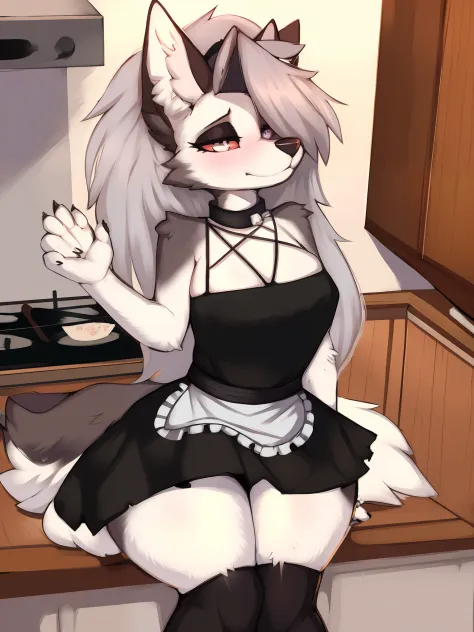 by zackary911,zackary911, wolf, anthro, giantess maid in kitchen, loona