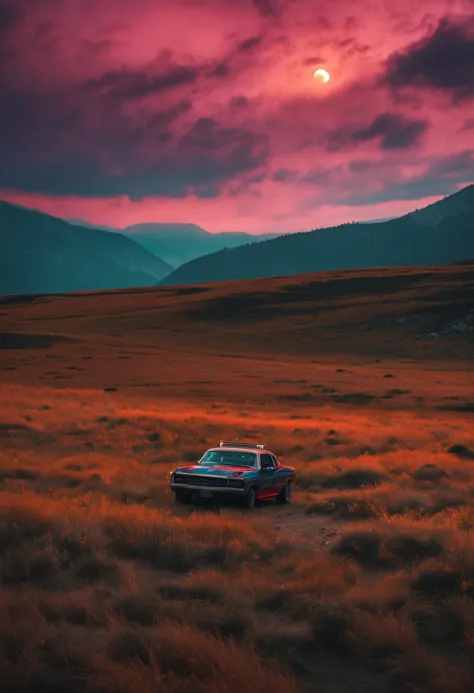 Lone wolf，grassy fields，the sunset