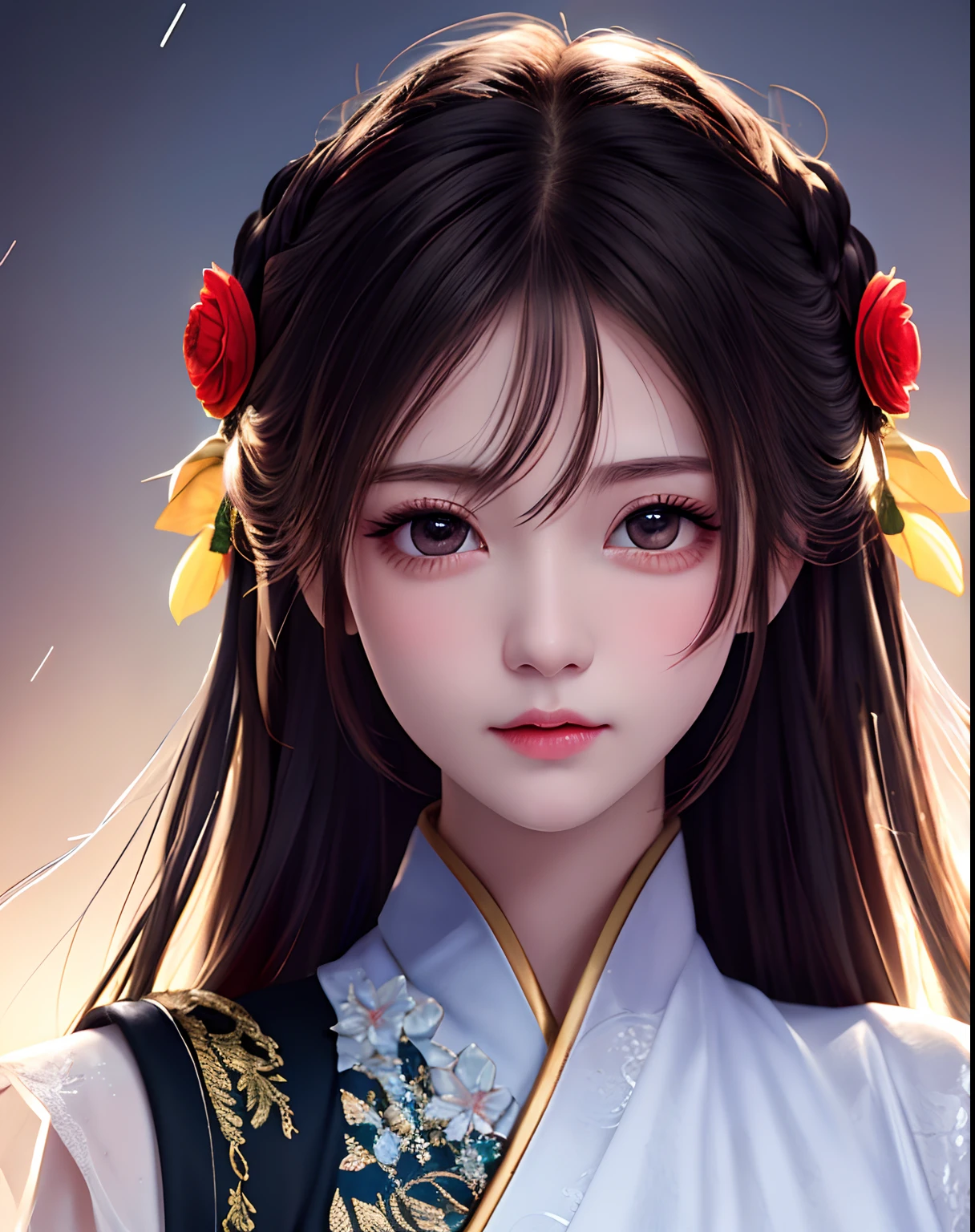 Master masterpieces，illustration，teens girl，Detailed depiction，raining night，ninjartist，A detailed eye，（Chinese costumes），（short sword），（Lightning），（Black flower mask）（Cold），（The red pattern on the face），Indifferent eyes，（Beautiful sharp eyes），（Impeccable）long and flowing hair，，Grim expression，Deep big eyes，cinematric light，Handsome（A masterpiece）,（tmasterpiece）,（Highest image quality）,（detail-rich），（Clear face），（Beautiful and fine eyes）（Detailed facial depiction），（Meticulous hand description），（Beautiful CG），Extreme light and shadow，（Delicate facial features）,