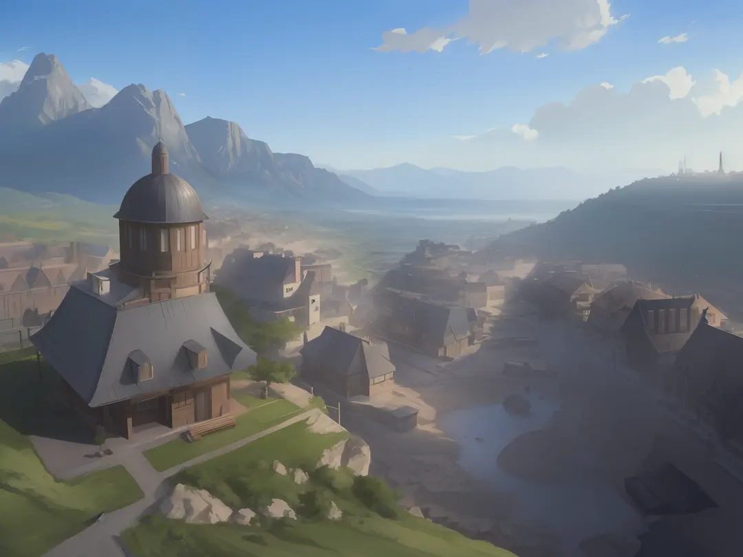 Anime-style building on a hill overlooking valleys and valleys, concrete, studio glibly makoto shinkai, makoto sinkai, anime cou...