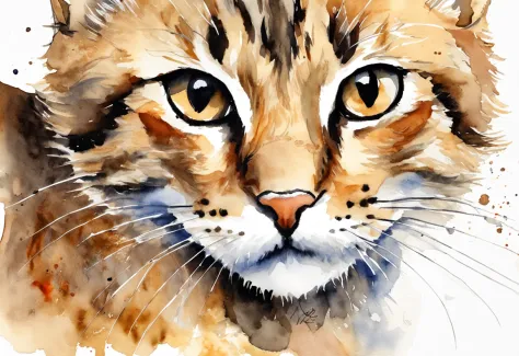 Masterpiece, ultra detailed watercolor portrait of a kitten, upper body, brush strokes, stunning professional art, neutral color palette