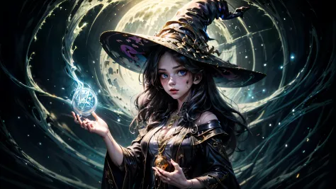 1girl, (((witchcore, witchcraft, mystical, occult))) , magician, spell magic, ((magic in hand)), ((dark magic)), (masterpiece, b...