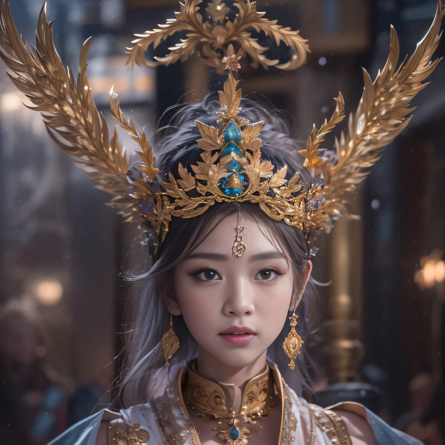 32K（tmasterpiece，k hd，hyper HD，32K）short detailed hair，Gold jewelry area in the back room，Flame Girl ，Yao Lang protector （realisticlying：1.4），Python pattern robe，Purple-pink tiara，Snowflakes fluttering，The background is pure，Hold your head high，Be proud，The nostrils look at people， A high resolution， the detail， RAW photogr， Sharp Re， Nikon D850 Film Stock Photo by Jefferies Lee 4 Kodak Portra 400 Camera F1.6 shots, Rich colors, ultra-realistic vivid textures, Dramatic lighting, Unreal Engine Art Station Trend, cinestir 800，Hold your head high，Be proud，The nostrils look at people