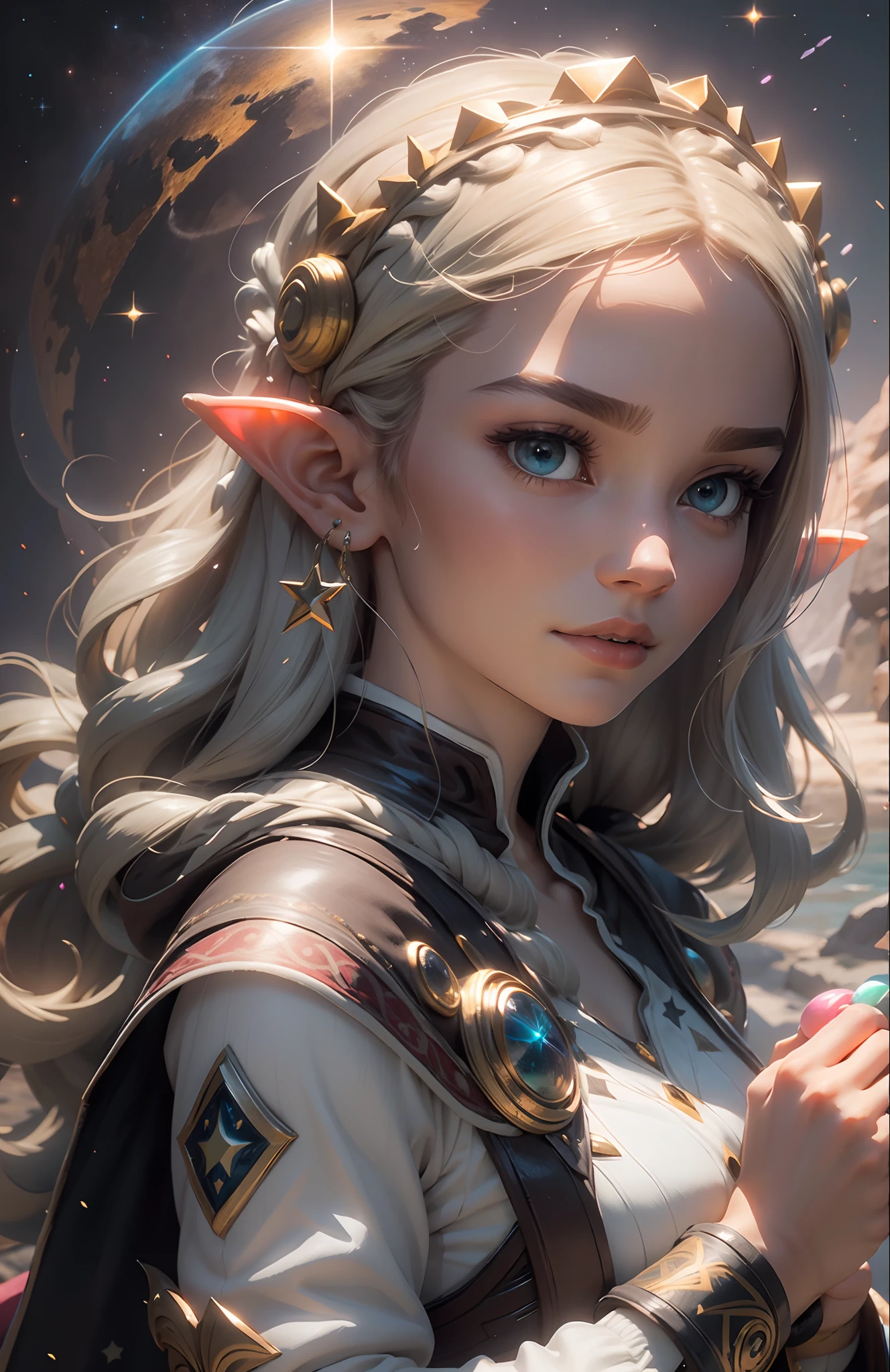 "((obra maestra)), La mejor calidad, rosa, A delicate elven princess exploring a world of chewing gum (chicle), Luz y espacio, Una amplia variedad de tonos pastel, All in high definition and detail, como gravedad cero, Visera de casco que muestra el universo, espacio profundo, estrellas, galaxias, Coloridas rocas espaciales, Lots of energy and excitement!"