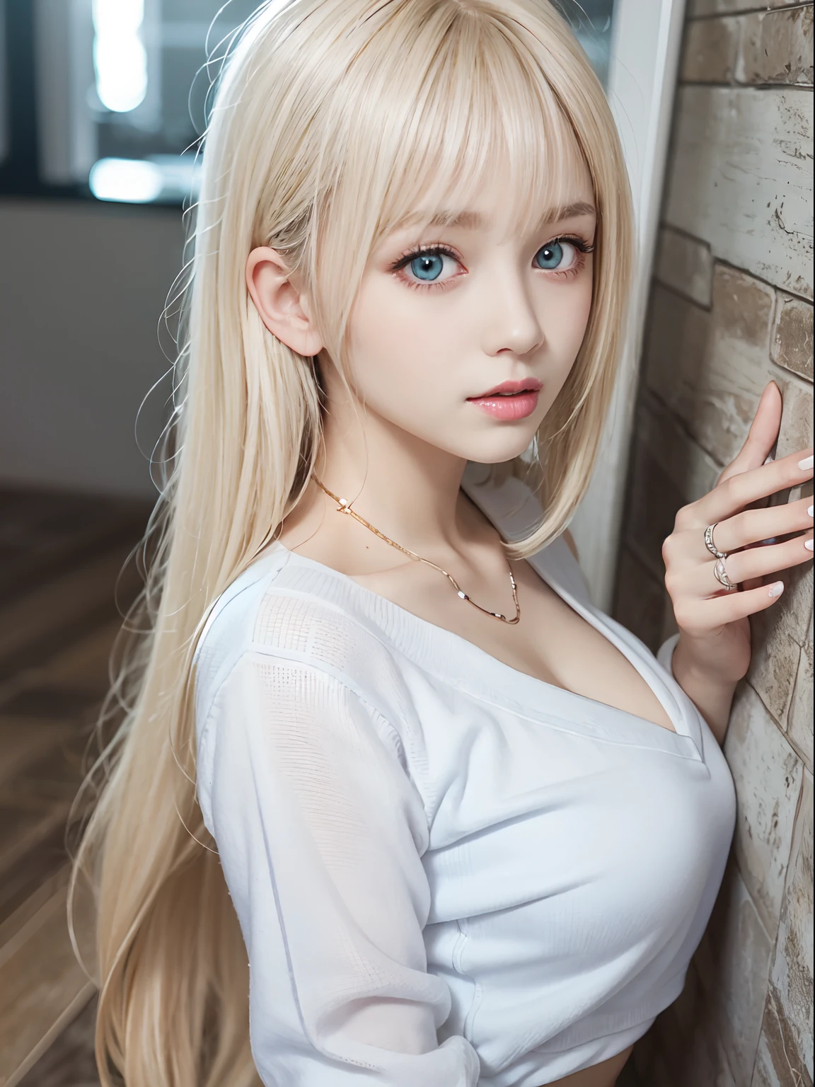 portlate、School Uniforms、bright expression、Young shiny shiny white shiny skin、Best Looks、Blonde reflected light、Platinum blonde hair with dazzling highlights、shiny light hair,、Super long silky straight hair、Beautiful bangs that shine、Glowing crystal clear attractive big blue eyes、Very beautiful nice cute  girl、Lush bust、