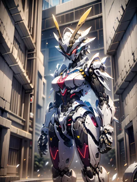 a close up of a robot with a sword in a city, cyberpunk anime girl mech, girl in mecha cyber armor, mechanized valkyrie girl, ba...