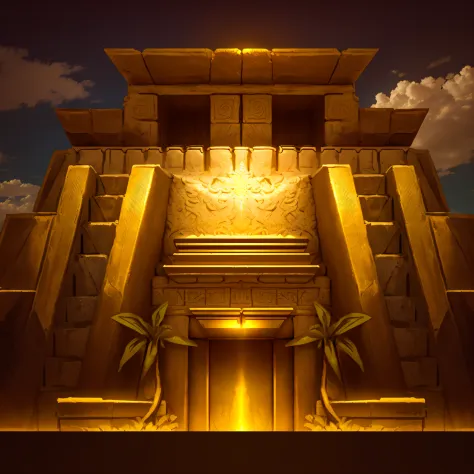 Mayan temple in the jungle,golden colored,Resplendent,highest masterpiece,high qulity