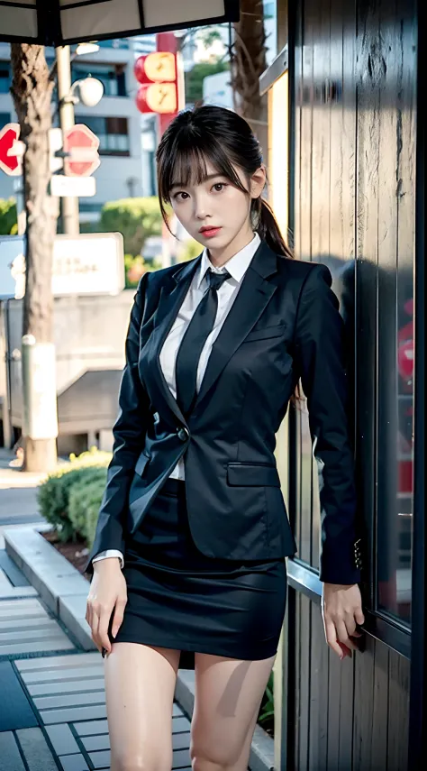 1 Girl, (Watch Viewer), (Bokeh: 1.1), Parted Lips, Expressionless, Realistic, Black Tight Mini Skirt,
business suit, OL, thin th...