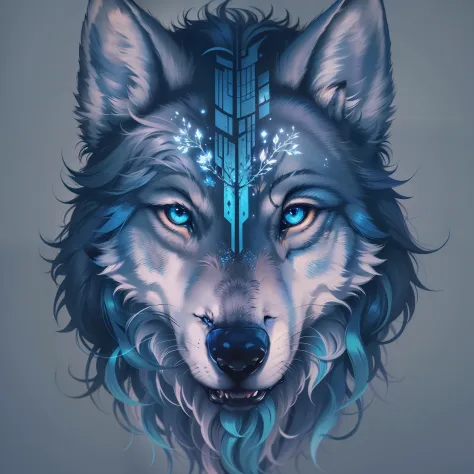 Camiseta WOLF escrita, arte da linha wolf, Fundo preto e azul escuro, azul brilhante, minimal and solid