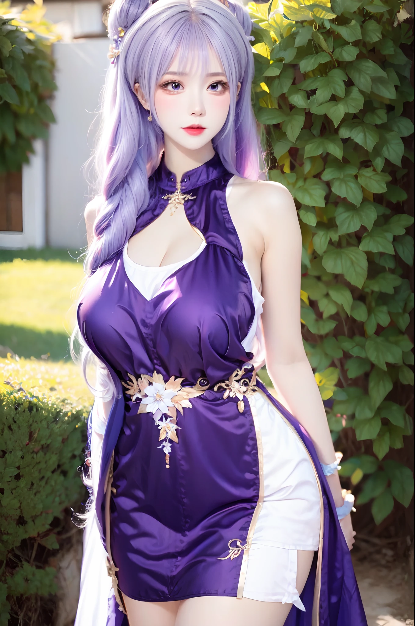 カーチング，紫色の髪，紫色のドレス