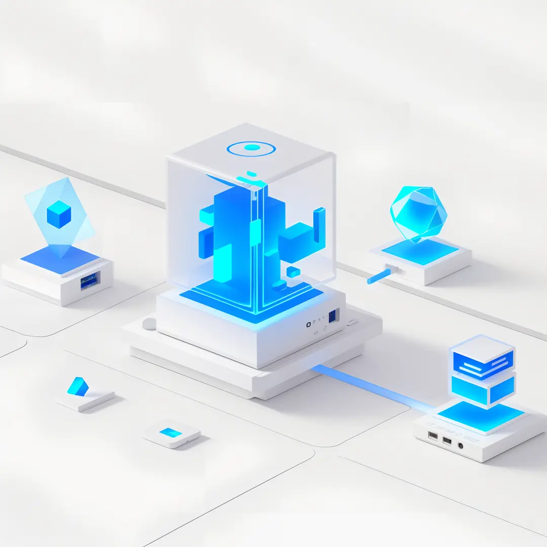 There are a lot of different devices connected together, prerendered isometric graphics, optane render, depicted as a 3 d render, 3d isometric, 3 d isometric, blueshift render, isometric illustration, isometric 3d render, computer render, isometric design,...
