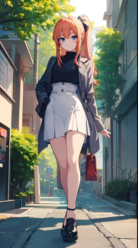 ((of the highest quality, 8K, masterpiece: 1.3)), Sharp Focus: 1.2, Perfect body shape, (realistic skin shades:1)(Pretty Woman: 1.4), anime girl in a black dress and a gray jacket standing in the street, anime style 4 k, seductive anime girl, badass anime ...