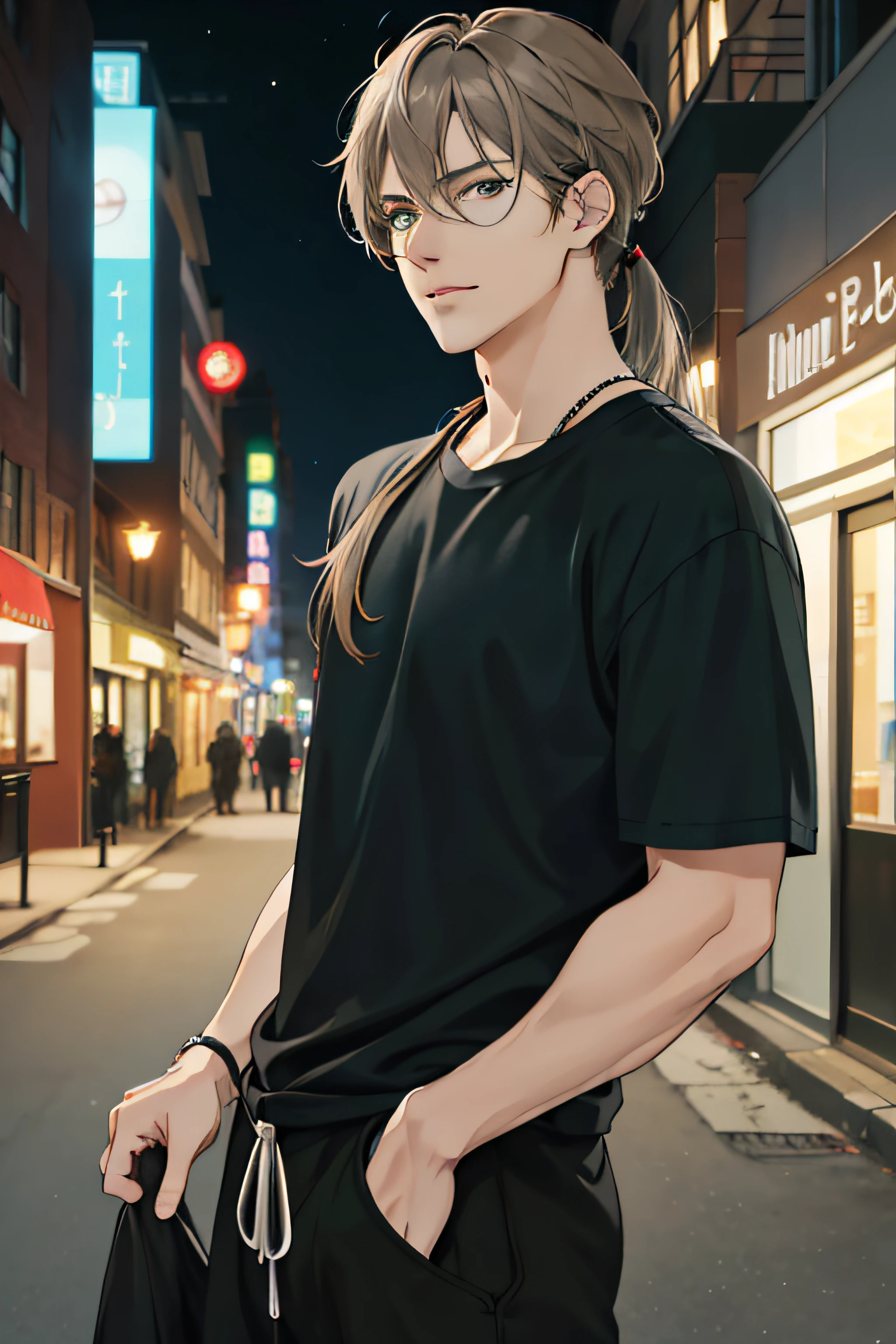 Anime guy with glasses standing in the middle of a street - SeaArt AI