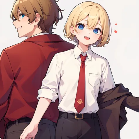 superfine illustration,animated,1boy,guy,man,man's,short hair,curly hair,parted bangs,hair between eye,blonde hair,short sleeve,...