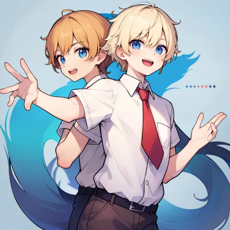 superfine illustration,animated,1boy, yaoi,school,guy,man,man's,short hair,curly hair,parted bangs,blonde hair,short sleeve,half...