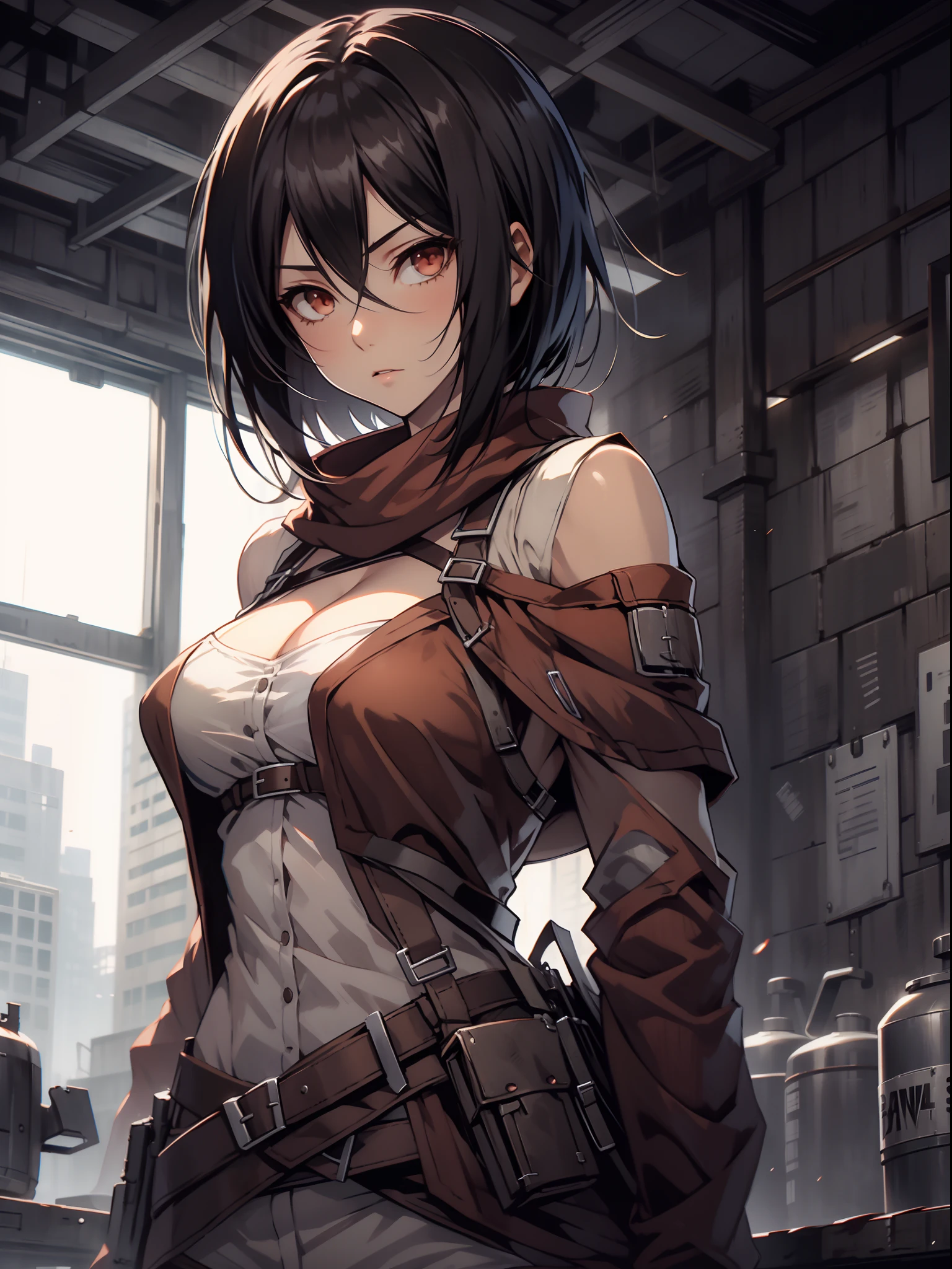 Mikasa_Ackerman，pessoa sozinha，Sozinho，Roupas sem ombro，musculação，decote，umbigo，cintura aberta