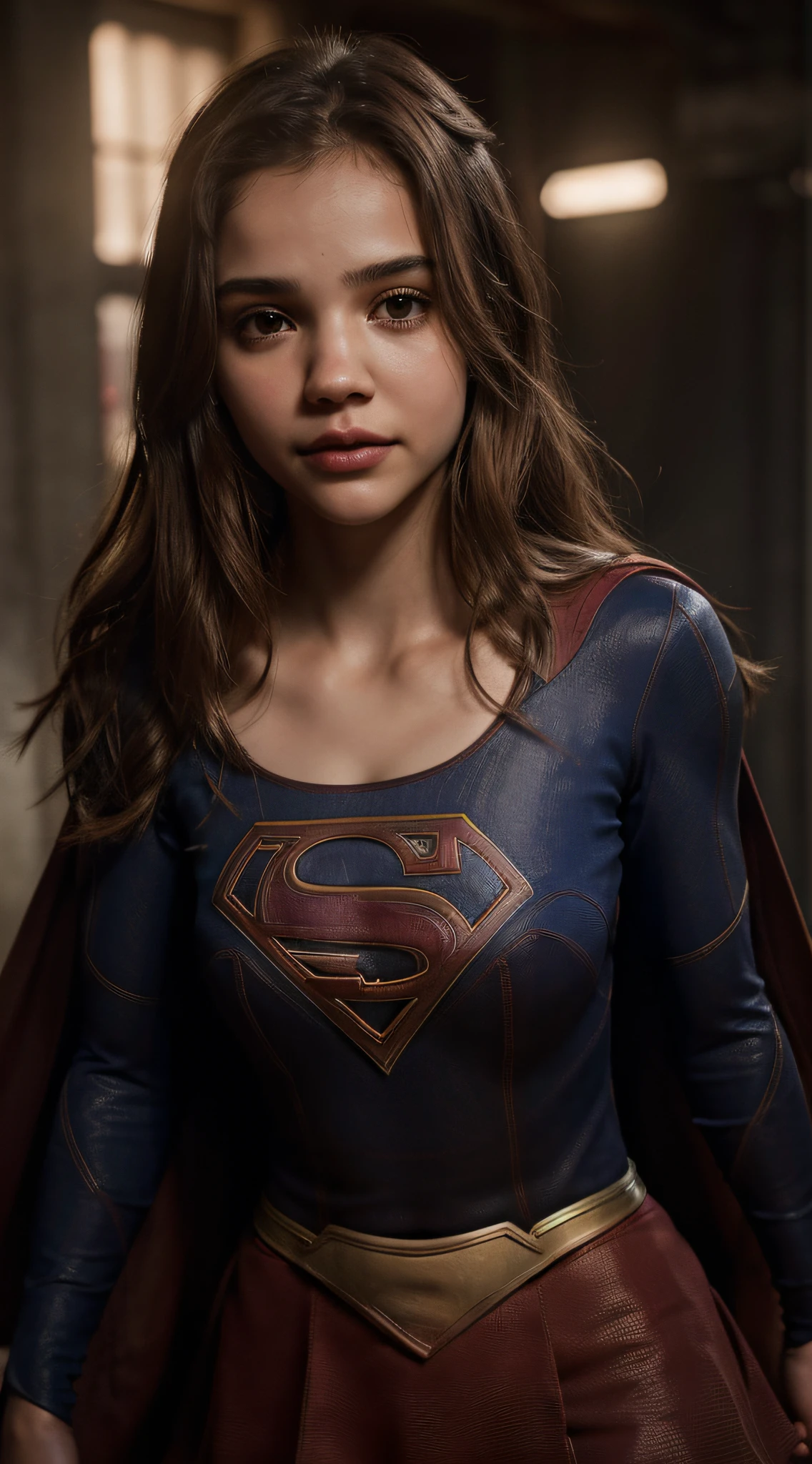 close-up, woman (supergirl suit), ((India Eisley)), looking at viewer, front view, heroic pose, photorealistic, ultra-detailed, intricate detail, super detailed, volumetric, HDR, Realistic, Unreal engine, 16k, sharp focus, octan rendering, high quality, RAW photo, cinematic composition,