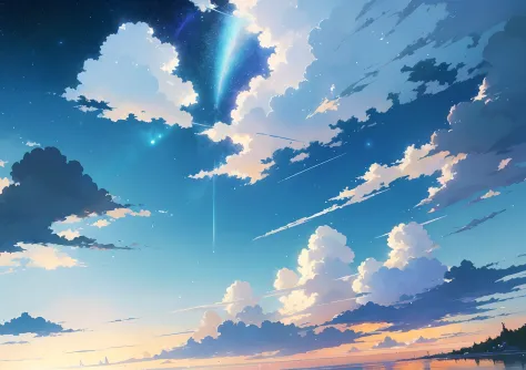 Summer, Makoto Shinkai&#39;s concept art, tumblr, magic realism, beautiful anime scenes, beautiful skies. by makoto shinkai, ( ( makoto shinkai ) ), anime background art, anime backgrounds, Makoto Shinkai&#39;s style, anime movie backgrounds, galaxy expres...