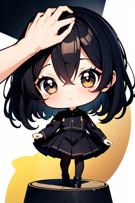 ((Best quality)), ((Masterpiece)),1 girl， animemanga girl，Q version characters，Infant body type，Very short in height，Black color...