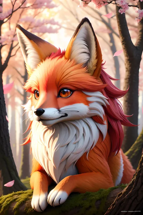 (highres, best quality:1.2), radiance, soft contours, beautiful drawing, concept art, detailed background, bright colors, 3DMM,
red fox, fluffy, forest, spring