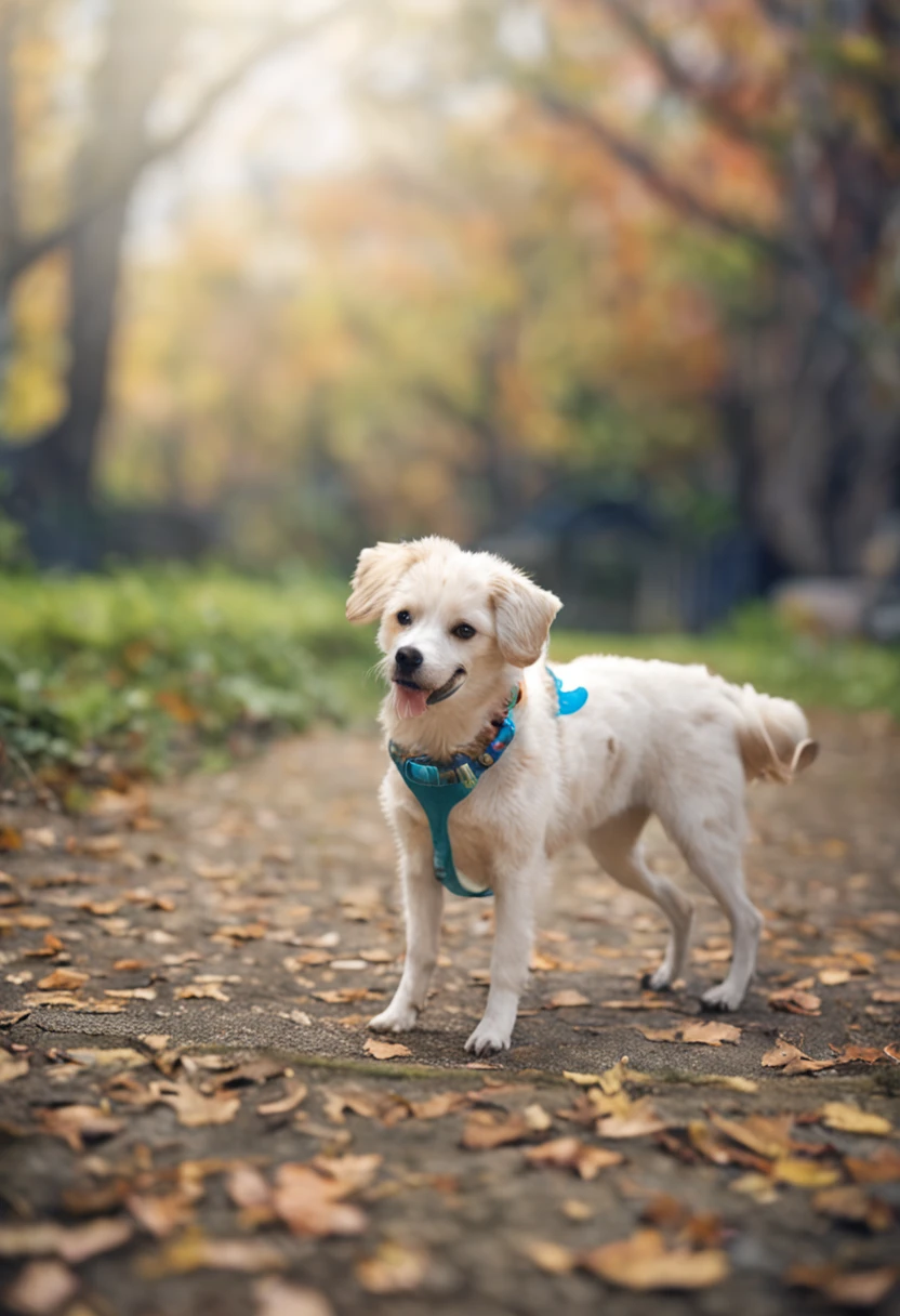 Arafed dog standing on a path in a park with leaves - SeaArt AI