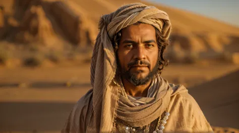 Arafed man in a desert with beard and scarf, 8k portrait render, portrait of bedouin d&d, non-Unreal Engine 5 rendering, Unreal ...