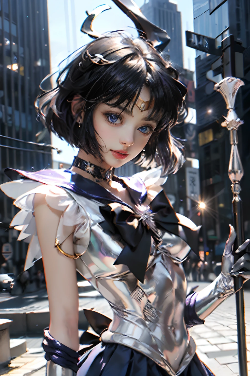 傑作、フル:1.3、立つ、8k、3D、現実的な、超マイクロ写真、最高品質、Wallpapers with extreme details CG Unity 8k、下から、複雑な細部、(女の子1名)、13年、Sailor 土星:1.5,Hotaru Tsuchimoto:1.5,セーラー戦士の制服:1.2、濃い紫色の髪、風になびくボブヘア,セクシーでダイナミックなモデルのポーズ,ダイナミックポーズ,((大きな長い槍,battoujutsu stance,武器,大きな鎌,ポポル武器:1.2 )),(紫のセーラーカラー,紫色のプレゲートミニスカート:1.3、紫のプリーツミニスカート:1.3、胸に大きな赤いリボン,,,,,,,お尻にとても大きな赤いリボン,,、長い白いラテックス手袋,肘に紫色の手袋、豪華な金色のティアラ、耳Nipple Ring,)、(虹彩の輪郭, 顔の詳細:1.5、明るい青い目、Beautiフル expression、beautidフル eyes、輝く目、薄い唇:1.5、細くて鋭い淡い眉毛,、長くて黒いまつげ、二重まつげ、豪華な金の宝石、薄い, 痩せて筋肉質,,,,,,,,,、小さな顔、小さな胸、小柄,完璧な比率、大きな胸と細いウエスト、目に見える毛穴、若い顔、悲しそうな表情,誘惑的な笑顔、完璧な手:1.5、非常に薄くフィットする高光沢ホワイトホログラフィックレザー、ハイレグ水着、オクタンレンダリング、非常にドラマチックな絵、強い自然光、日光、絶妙な照明と影、ダイナミックアングル、デジタル一眼レフ、鋭い焦点: 1.0、最高の鮮明さと鮮明さ、((コスモス,土星:1.5、土星 ring:1.5、破壊と誕生の神聖さ,宇宙背景、月の光、ダイナミックな背景、詳細な背景)),(メイシャオン,ティエラ,額に金のティアラ,セーラー服)、