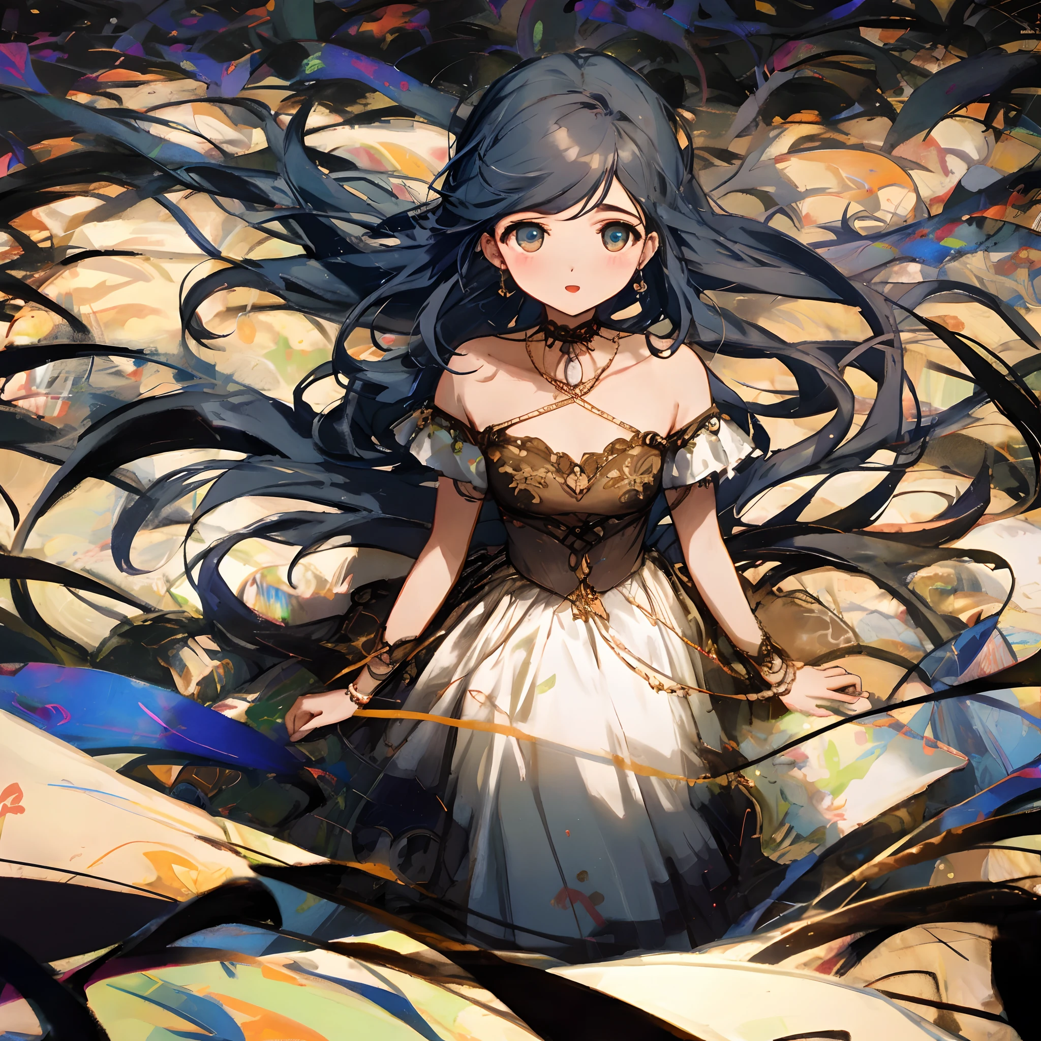 Anime girl in a dress standing in a field of flowers - SeaArt AI