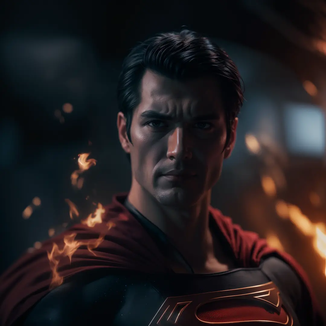 dark and gloomy, 8k, a close up photo of the superman with flames behind him,
lifelike texture, dynamic composition, Fujifilm XT3, 85mm F1.2,
1/80 shutter speed, bokeh, high contrast