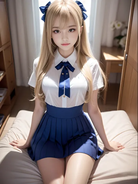 portlate、School Uniforms、bright expression、poneyTail、Young shiny shiny white shiny skin、Best Looks、Blonde reflected light、Platinum blonde hair with dazzling highlights、shiny light hair,、Super long silky straight hair、Beautiful bangs that shine、Glowing crys...