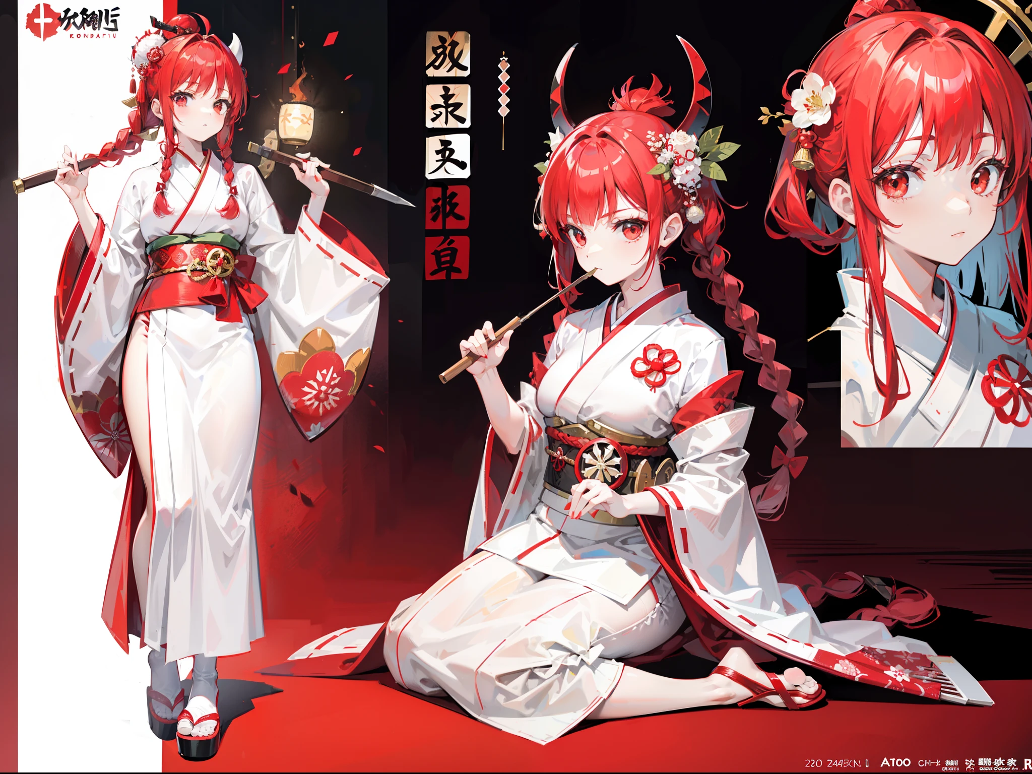 Anime character with red hair and white dress sitting on red carpet -  SeaArt AI