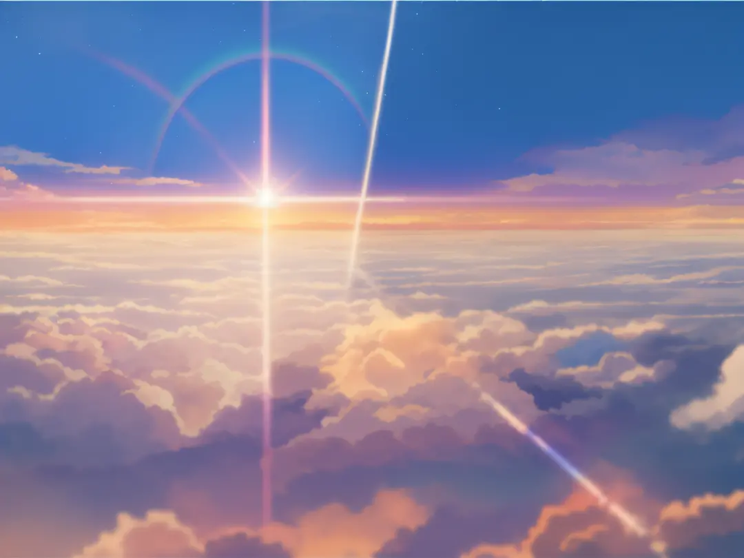 Close-up of sky with clouds and rainbow, Makoto Shinkai. —h 2160, Your name, ( ( Makoto Shinkai ) ), Cosmos Sky. By Makoto Shink...