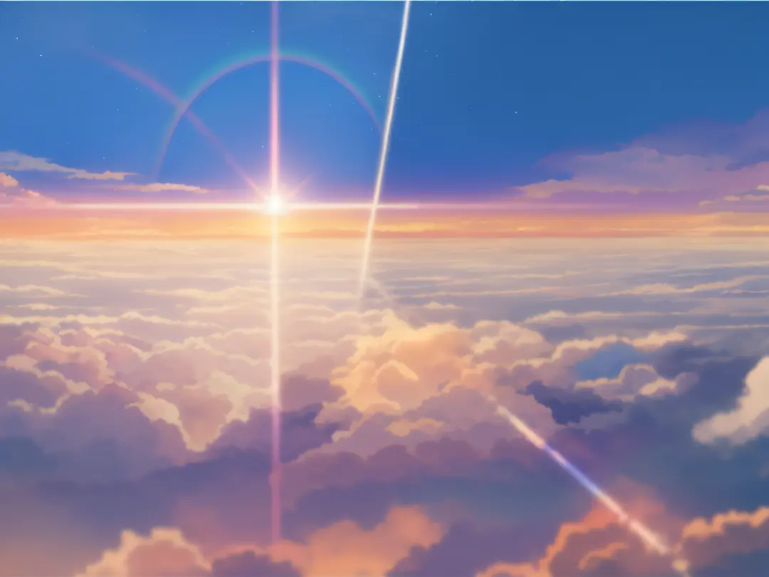 close-up of sky with clouds and rainbow, makoto shinkai. —h 2160, your name, ( ( makoto shinkai ) ), cosmos sky. by makoto shink...