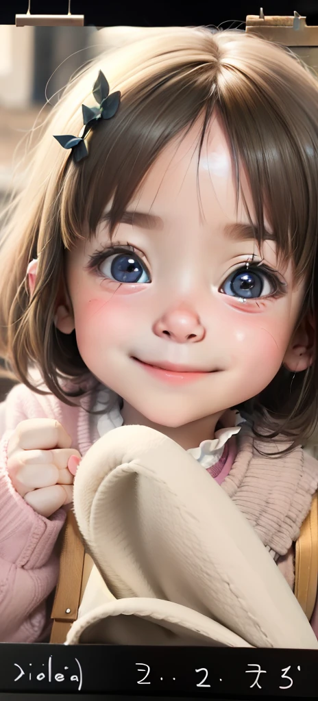 Cute little girl s，delicated，Big eyes，Small nose，Childlike，Smile Expression