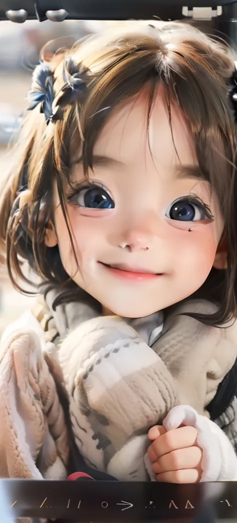 Cute little girl s，delicated，Big eyes，Small nose，Childlike，Smile Expression