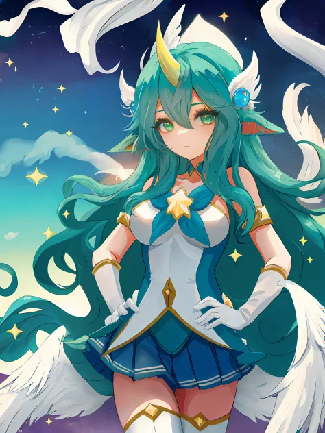 beach, soraka \(league of legends\), star guardian \(league of legends\), hands on hip, star guardian soraka, league of legends,...