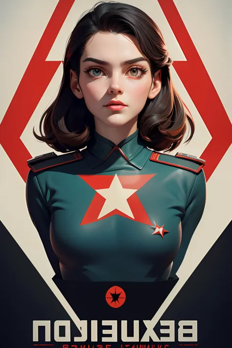 Masterpiece, Best Quality, 1 Girl, Space Thriller Movie Poster, Bauhaus, Shape, Line, Abstract, Constructivism, Soviet, red_star, communism_propaganda
