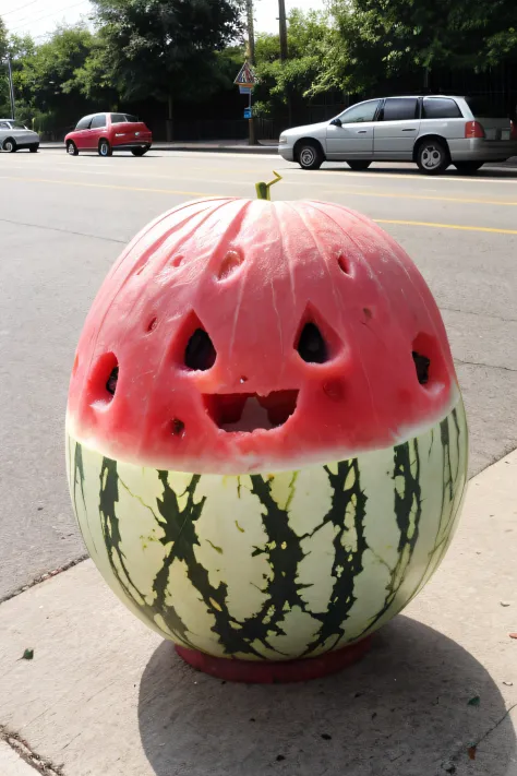 Homeless watermelon asking for money in a poor streey